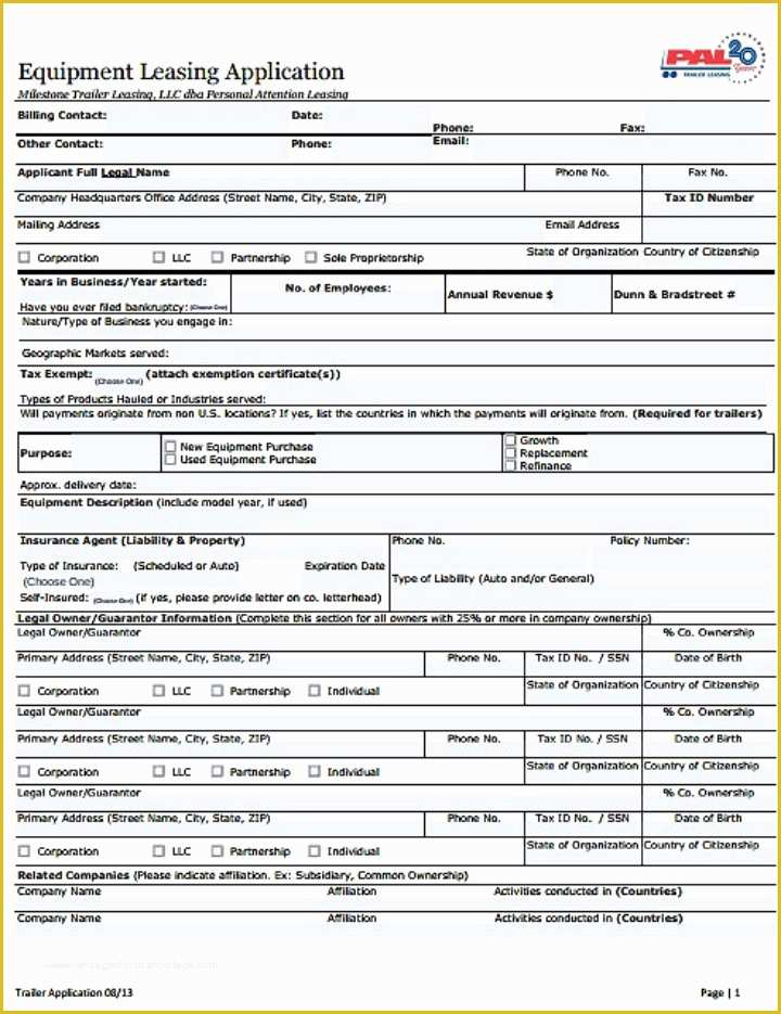 Free Fillable Form Templates Of Equipment Lease Request Form Free