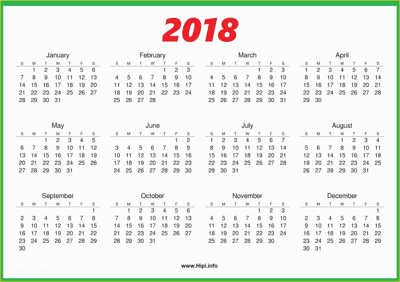 2018 Free Calendar Template Of 2018 Calendar E Page
