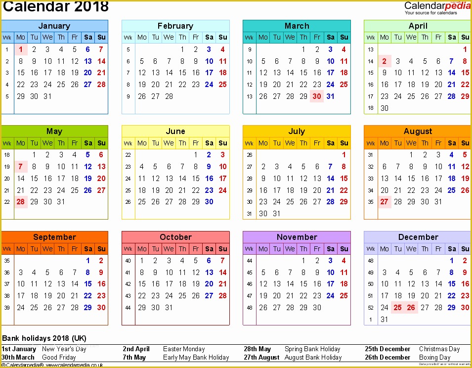 2018 Free Calendar Template Of 2018 Calendar Excel