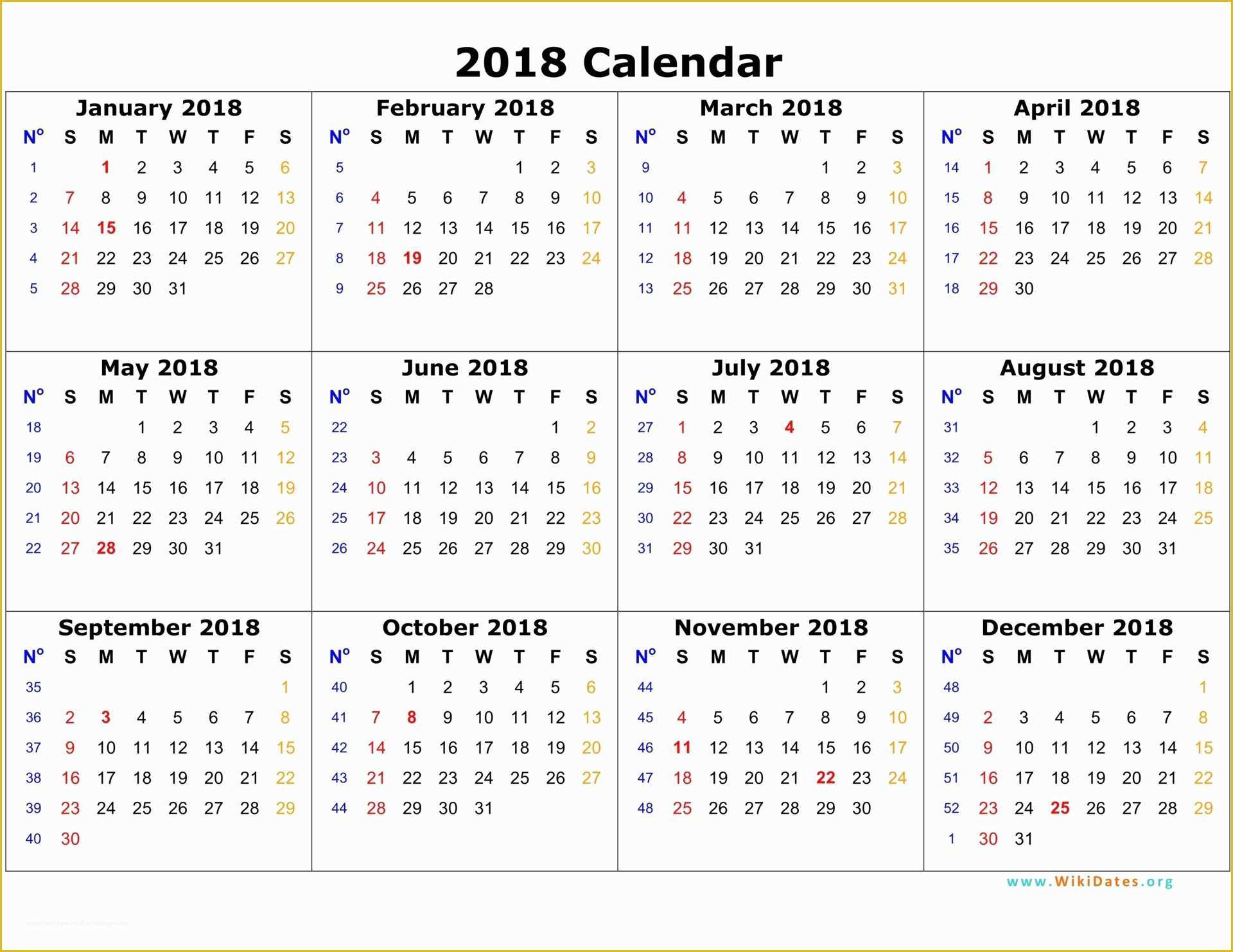 2018 Free Calendar Template Of 2018 Calendar