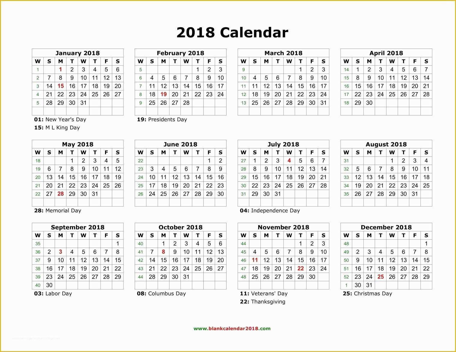 2018 Free Calendar Template Of 2018 Calendar