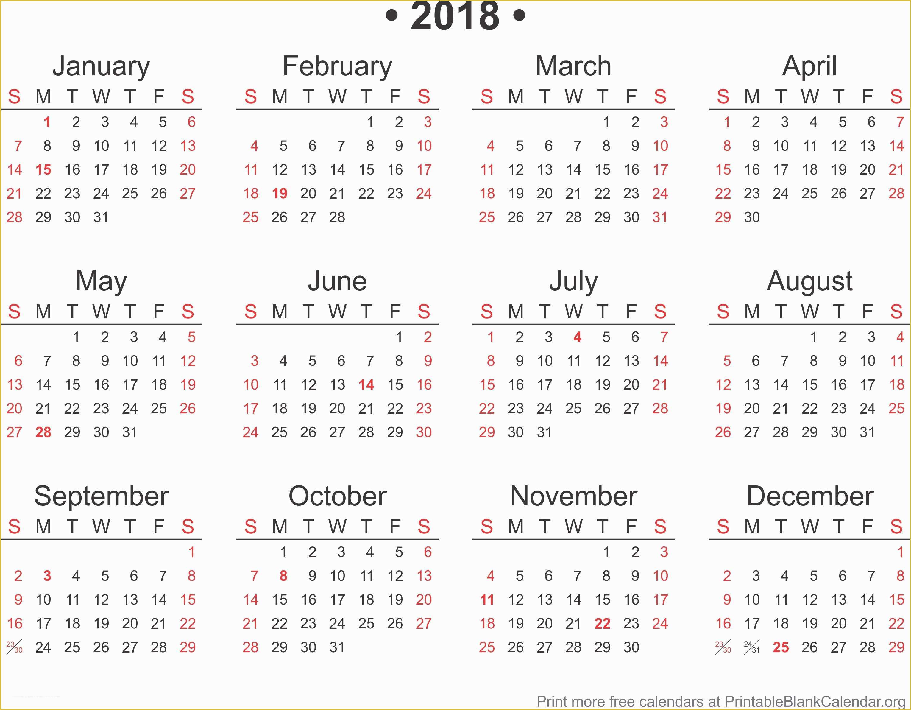 2018 Free Calendar Template Of 2018 Free Annual Calendar Template Printable Blank