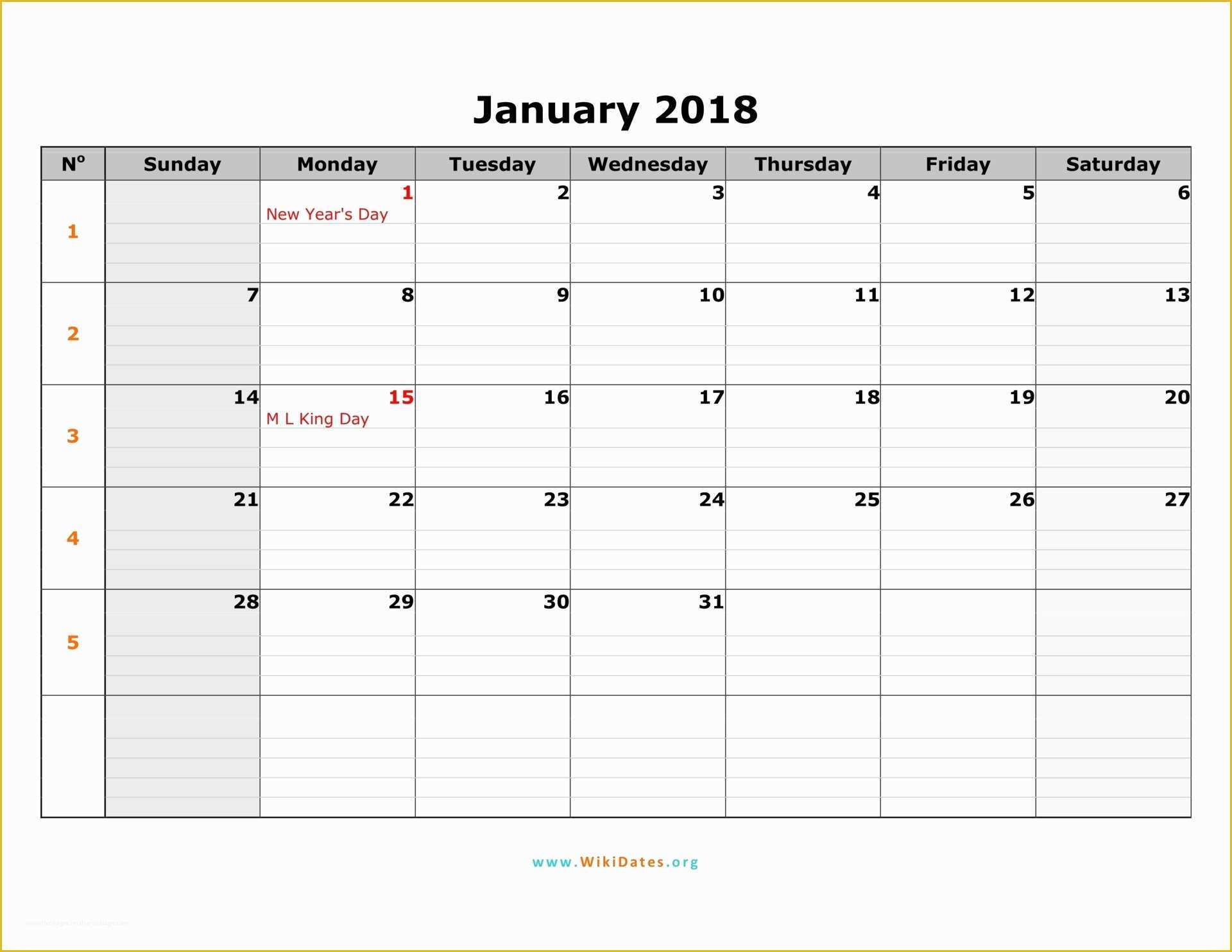 2018 Free Calendar Template Of 2018 Monthly Calendar Template