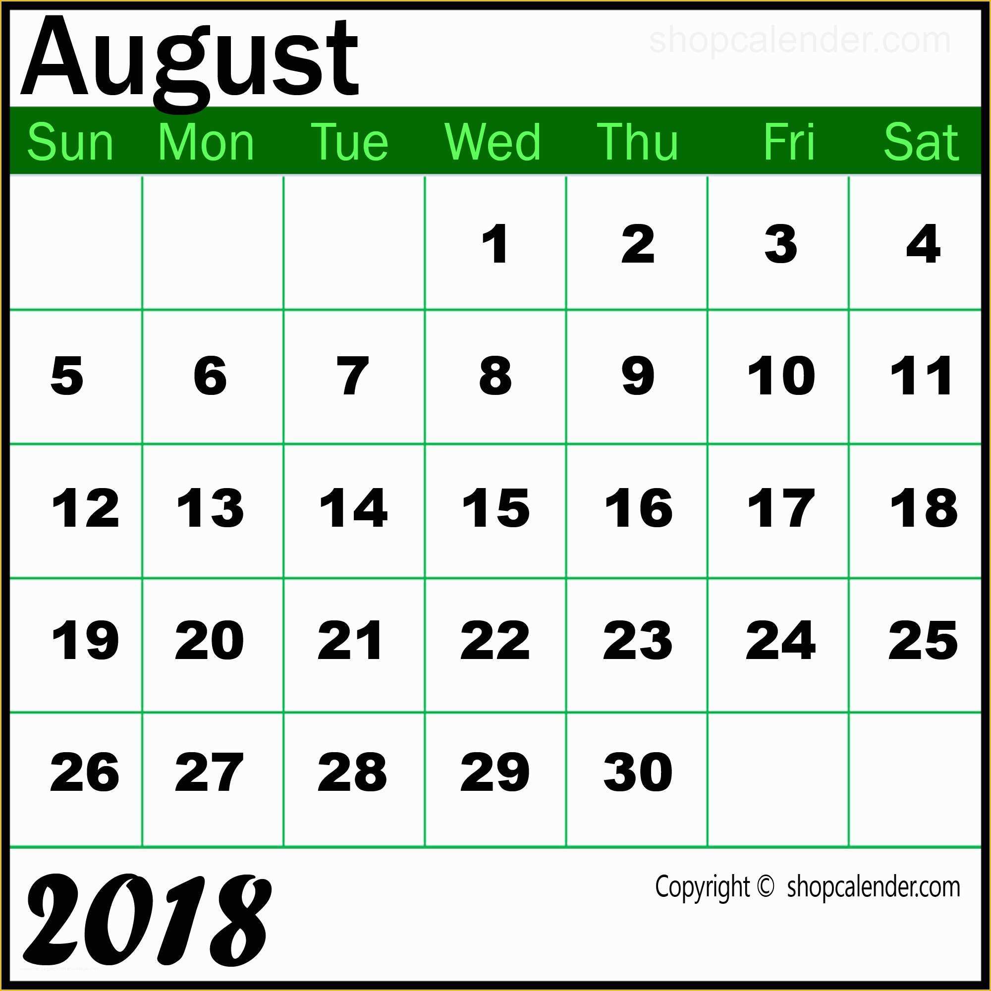 2018 Free Calendar Template Of August 2018 Calendar Template Free Download – Blank & Free
