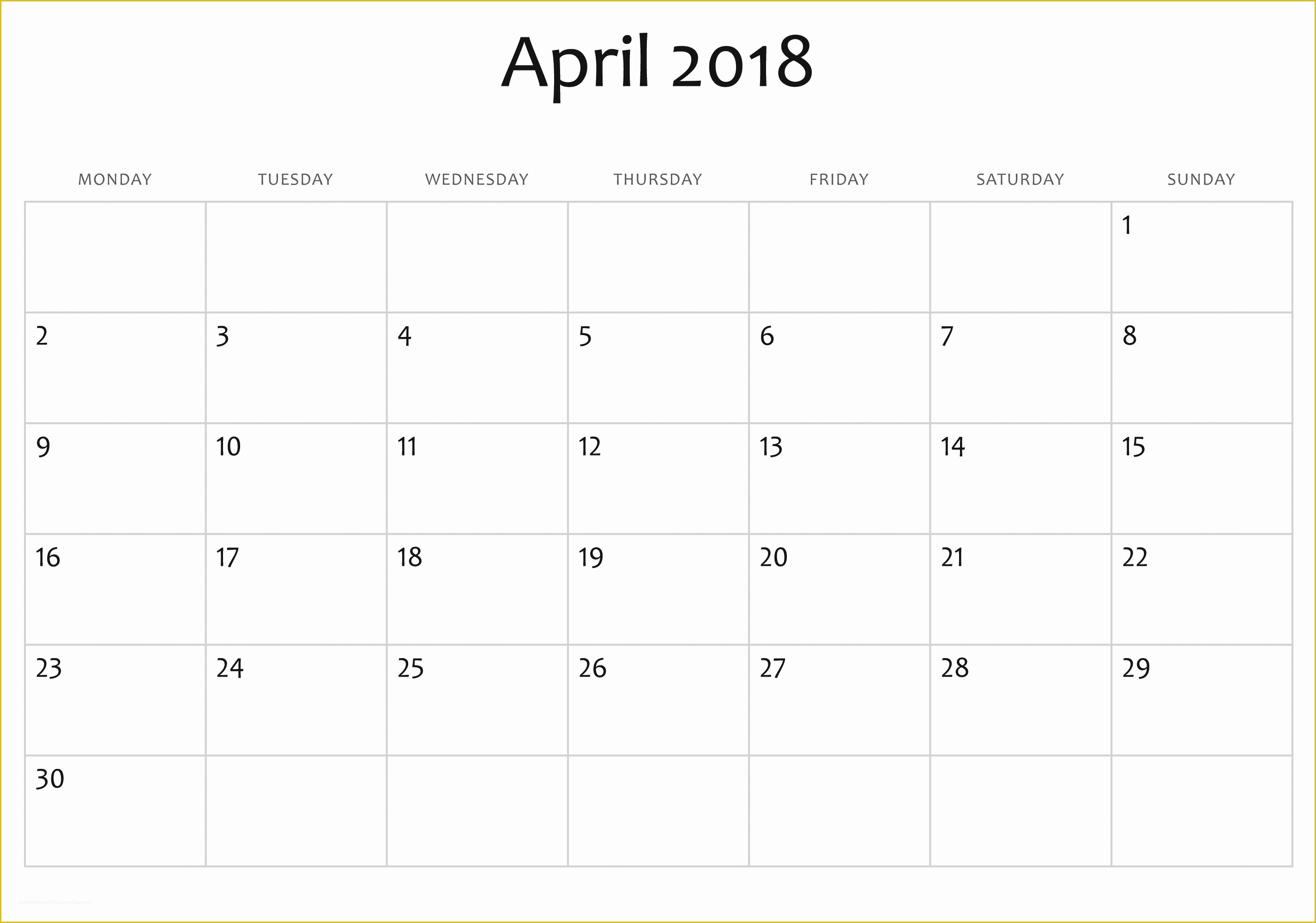 2018 Free Calendar Template Of Blank April 2018 Calendar Template Printable