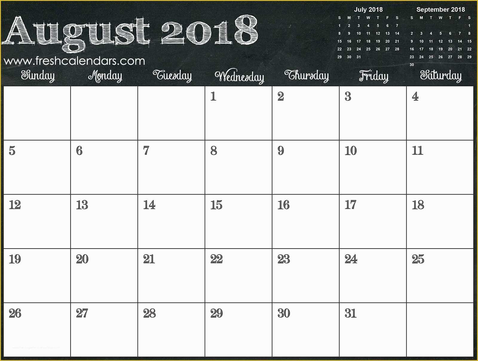 2018 Free Calendar Template Of Blank August 2018 Calendar Printable Templates