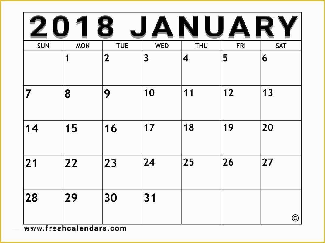 2018 Free Calendar Template Of Blank January 2018 Calendar Printable Templates