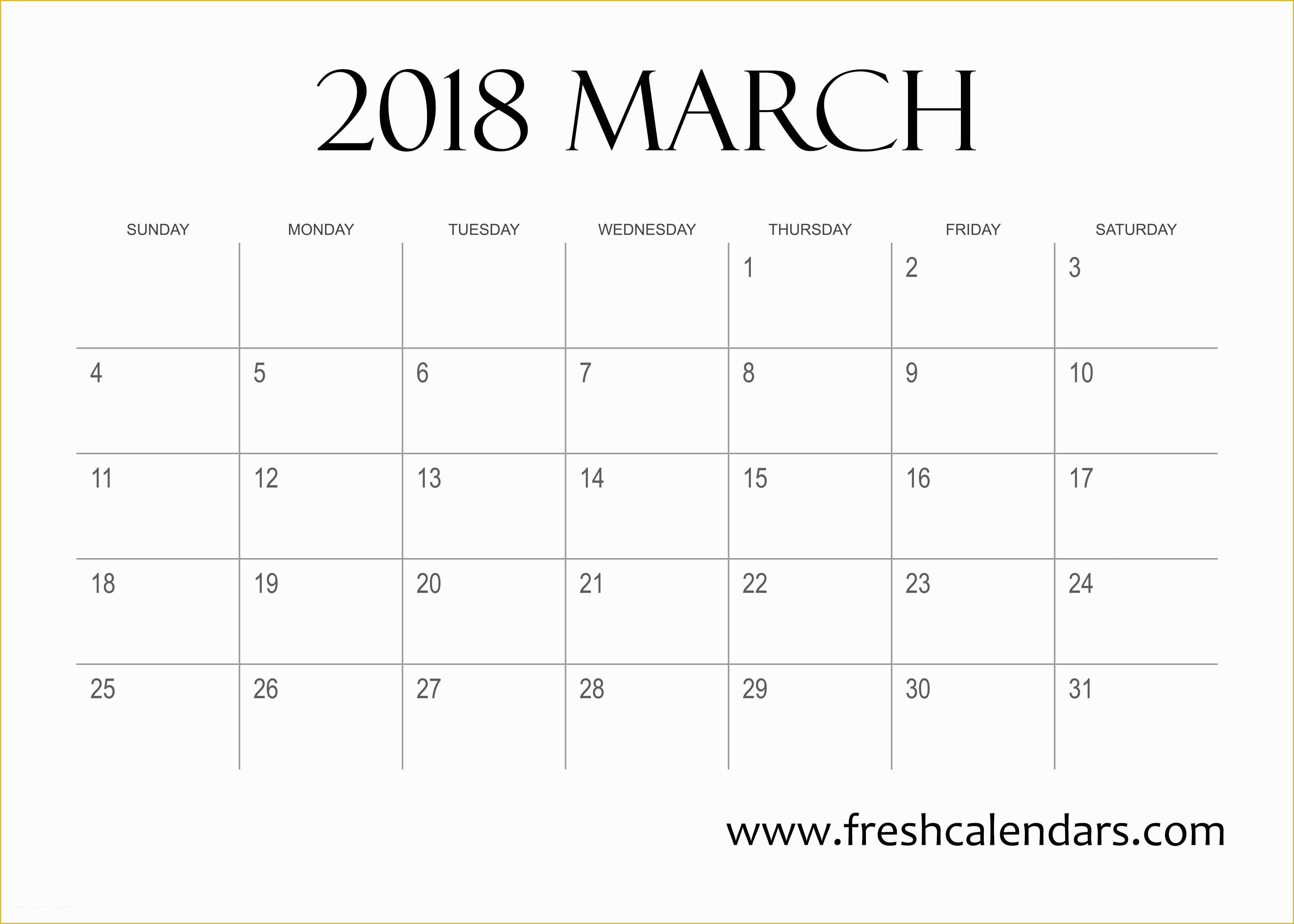 2018 Free Calendar Template Of Blank March 2018 Calendar Printable Templates