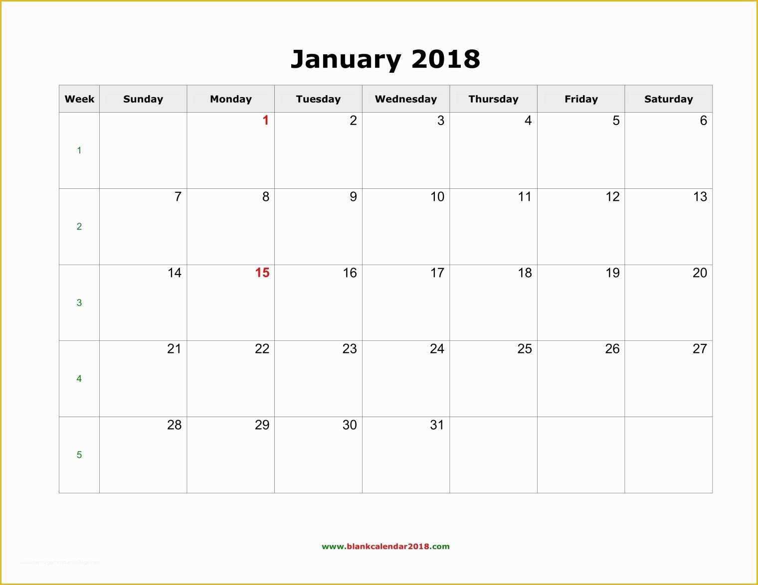 2018 Free Calendar Template Of Blank Monthly Calendar 2018 Landscape
