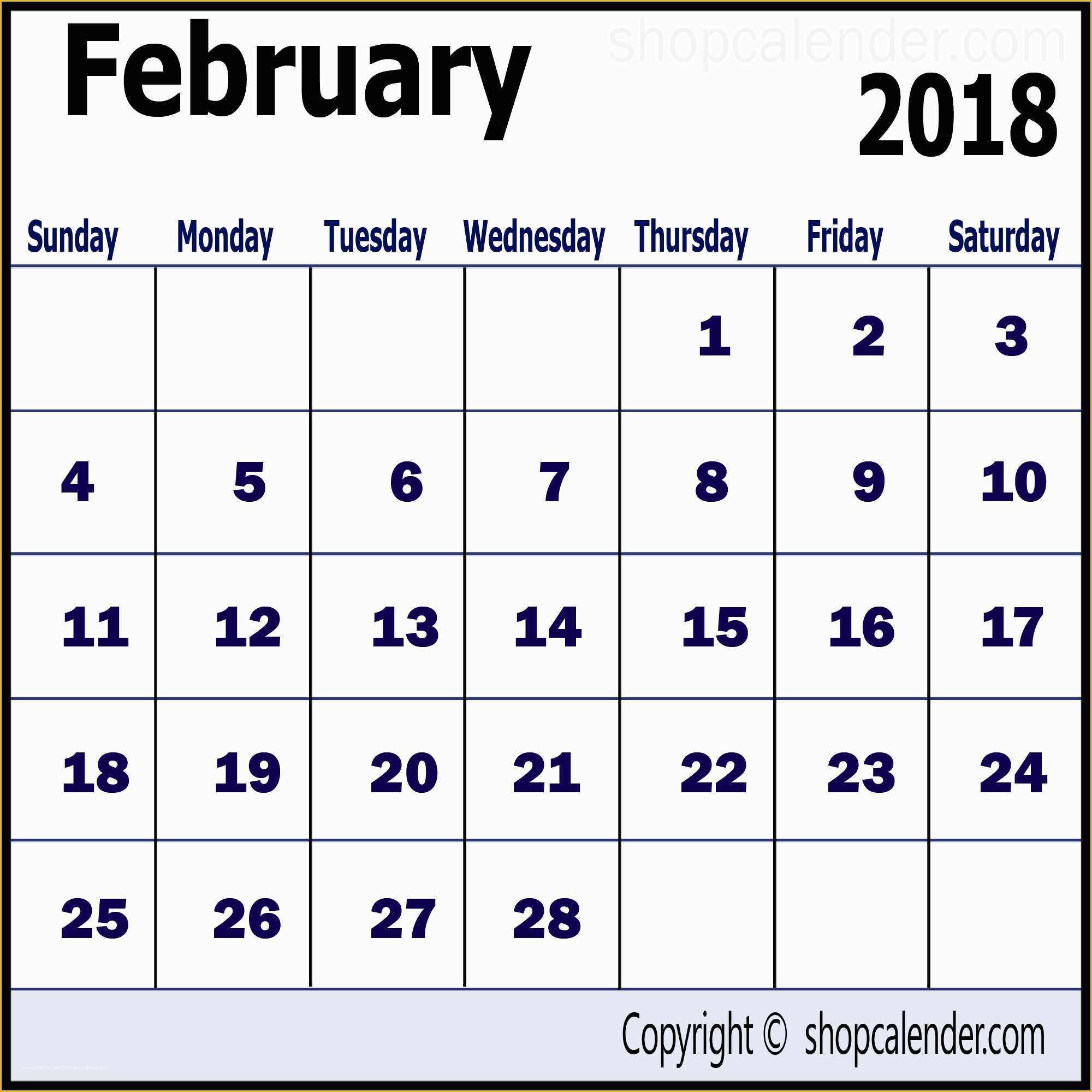 2018 Free Calendar Template Of Calendar February 2018 Template for Free – Blank &amp; Free