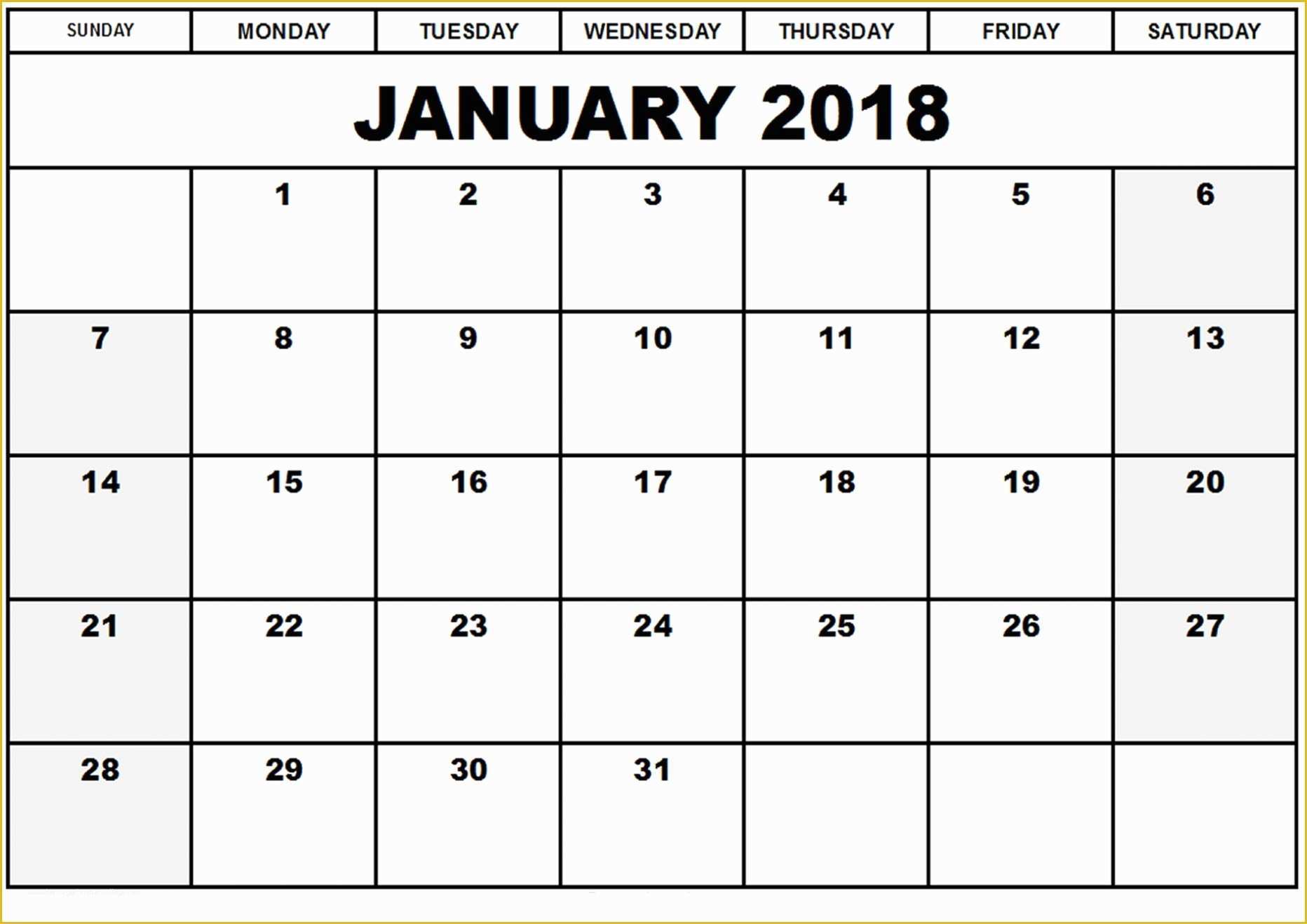 2018 Free Calendar Template Of January 2018 Calendar Template Free
