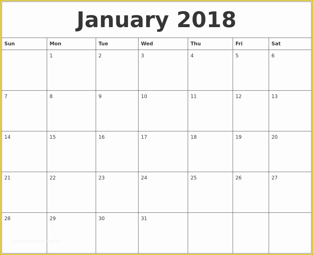 2018 Free Calendar Template Of January 2018 Calendar Templates Free