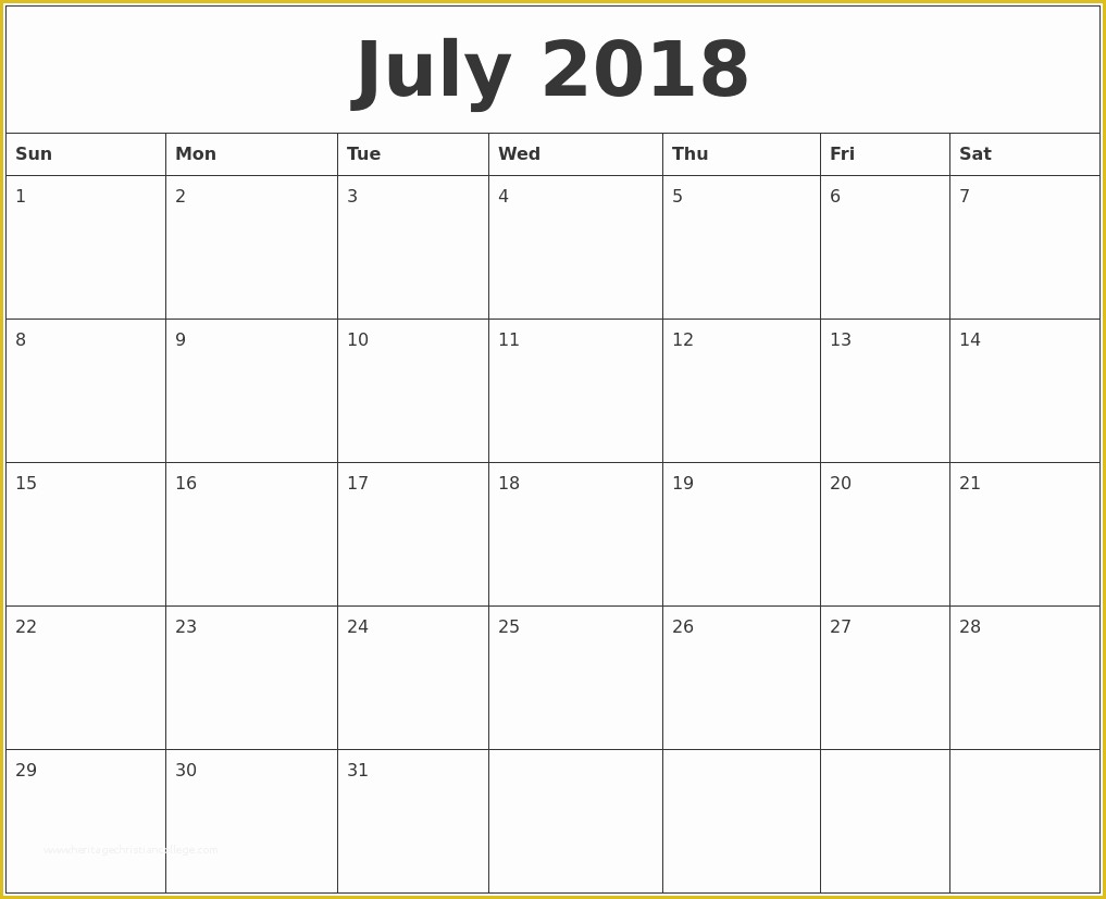 2018 Free Calendar Template Of July 2018 Free Printable Calendar Templates