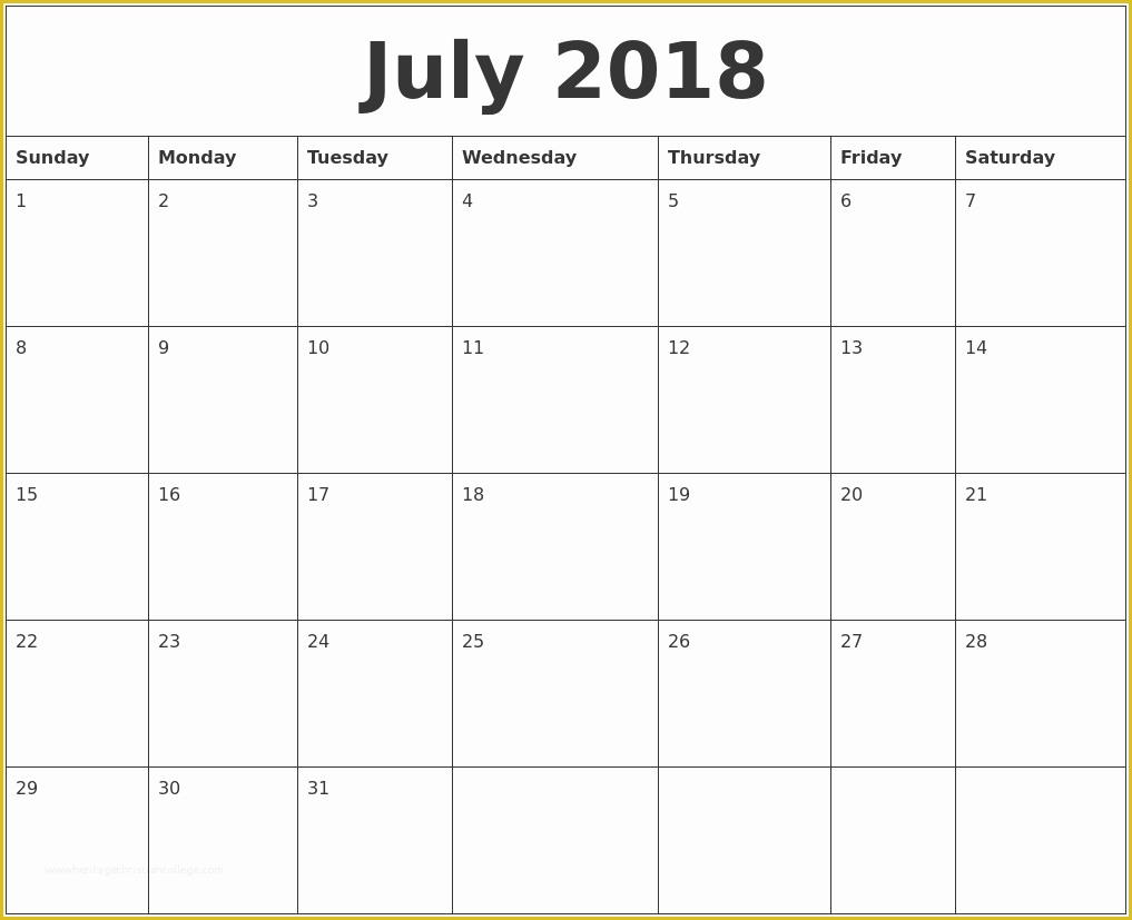 2018 Free Calendar Template Of July 2018 Free Printable Calendar Templates
