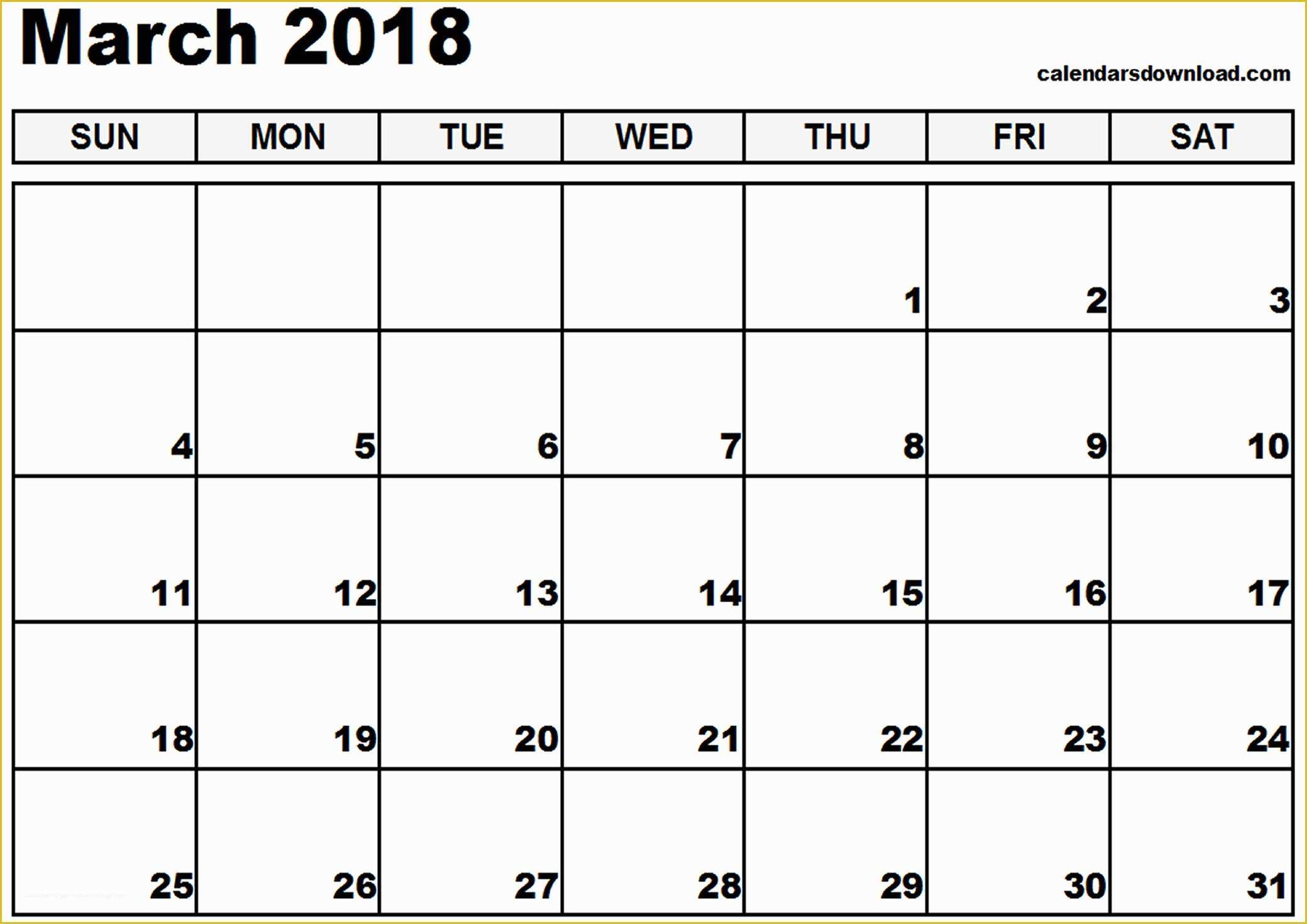 2018 Free Calendar Template Of March 2018 Calendar Template