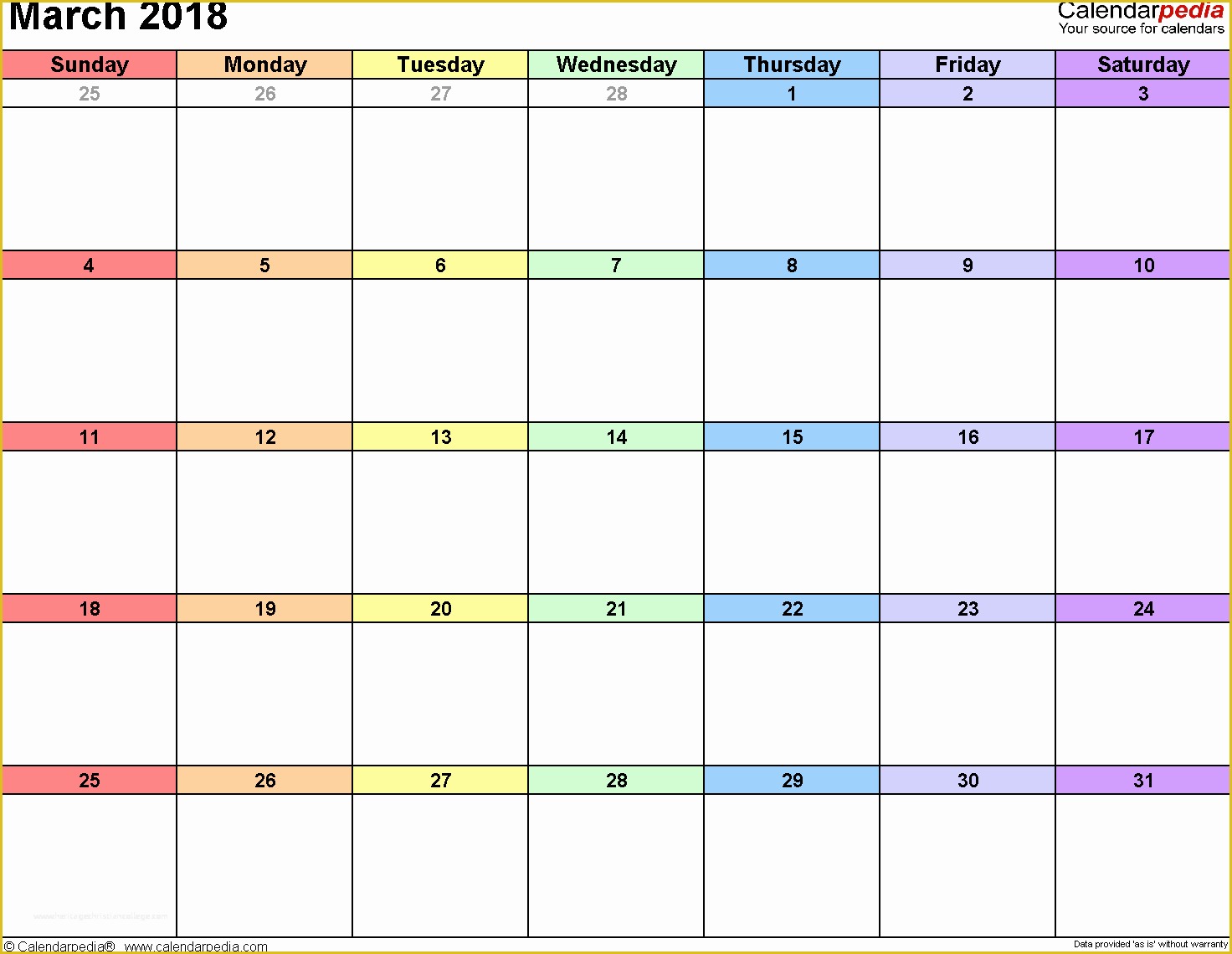 2018 Free Calendar Template Of March 2018 Calendar Template