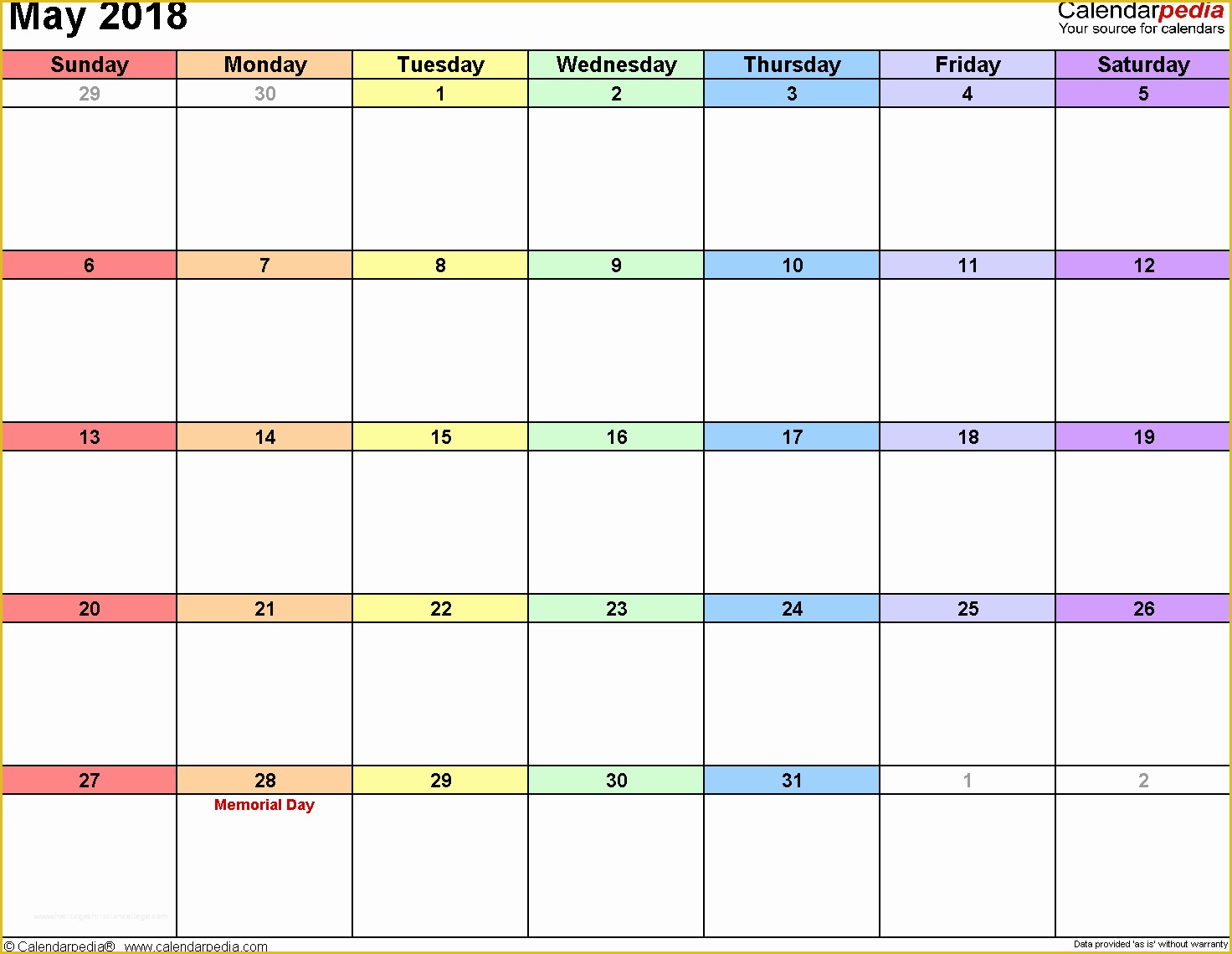 2018 Free Calendar Template Of May 2018 Calendar Template