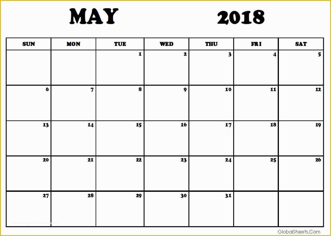 2018 Free Calendar Template Of May 2018 Calendar Template Printable