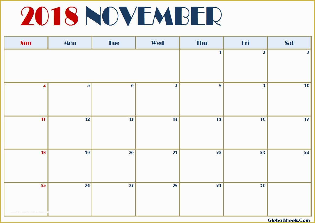 2018 Free Calendar Template Of November 2018 Calendar Template Free Printable Letter