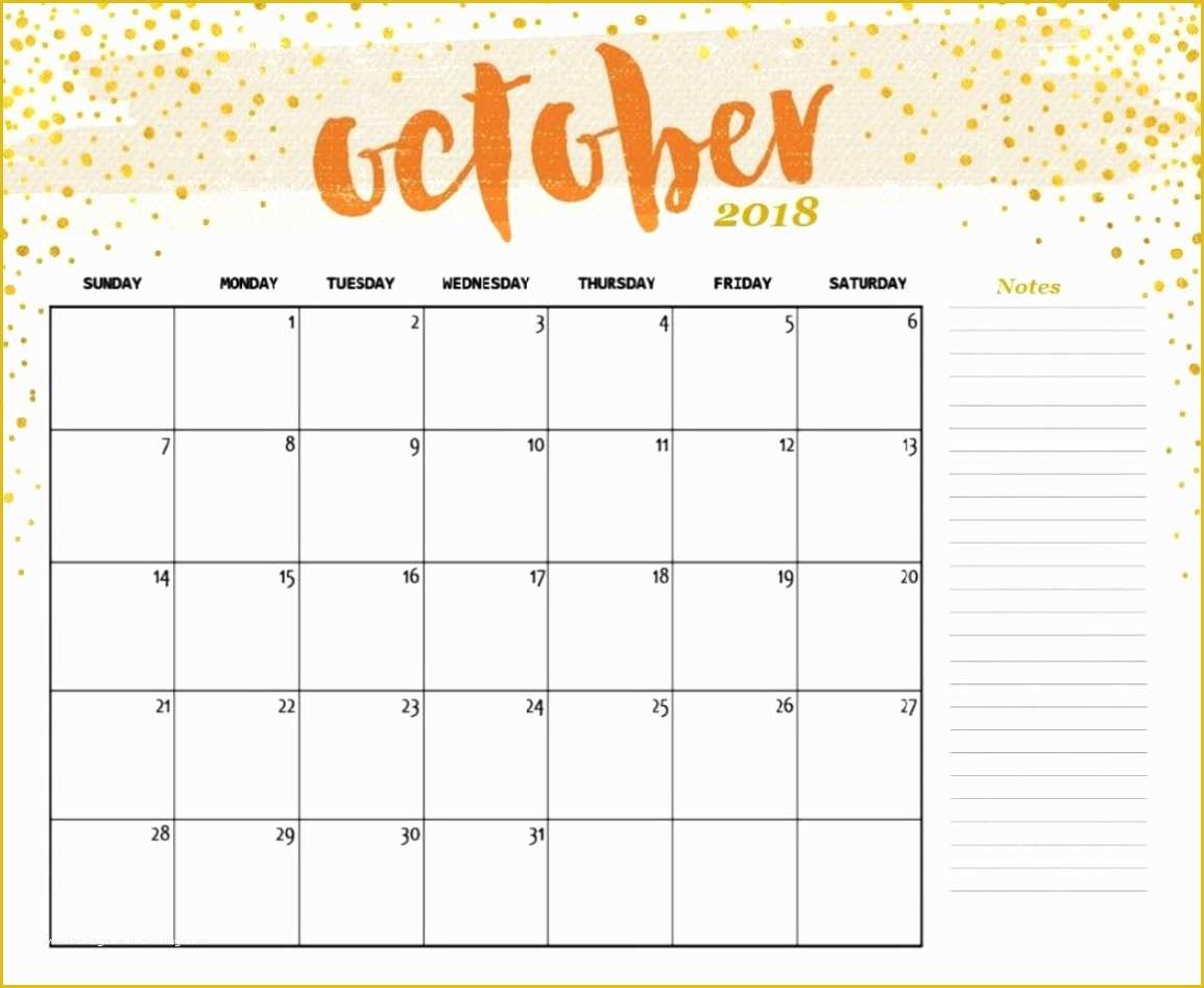 2018 Free Calendar Template Of October 2018 Calendar