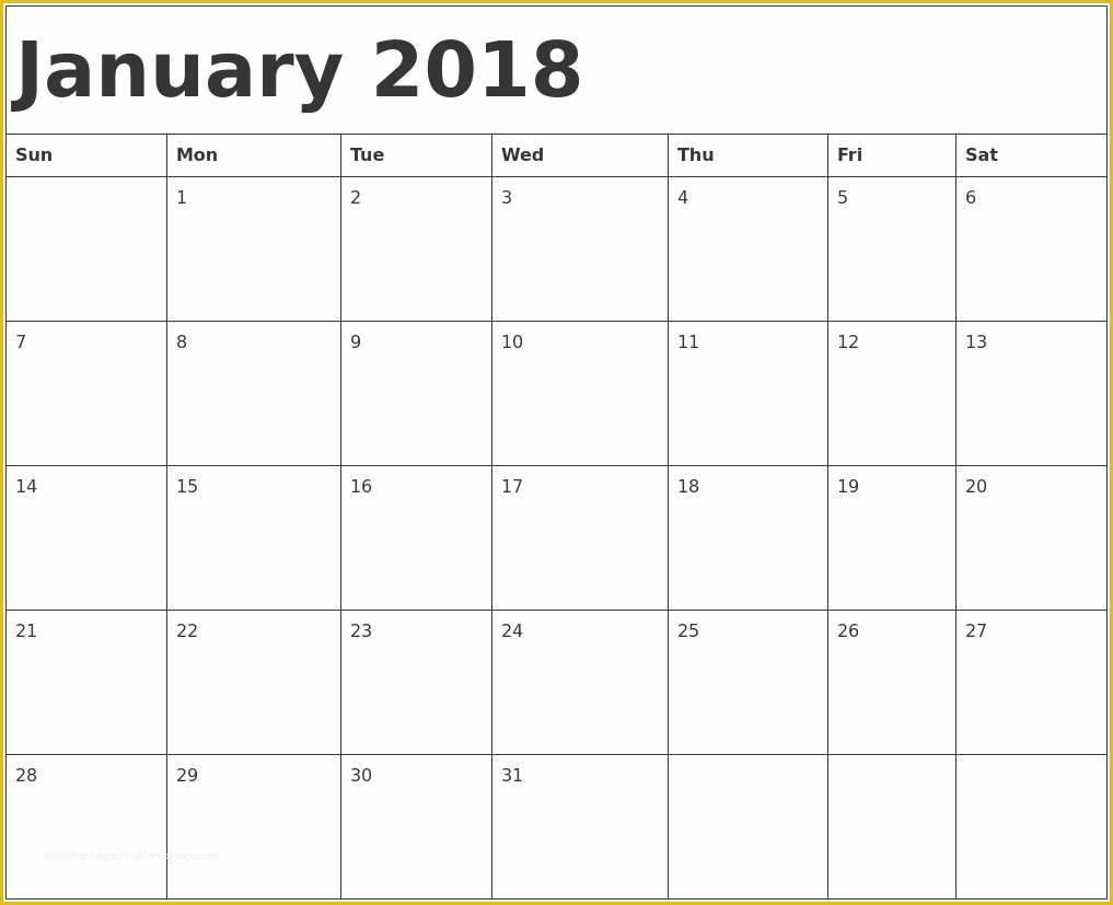 2018 Free Calendar Template Of Printable Calendar 2018 [free] January 2018 Printable