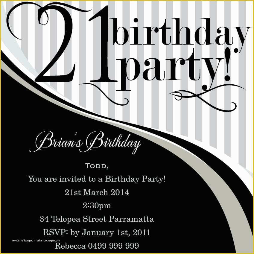 21st Birthday Card Templates Free Of 21 Birthday Invitation