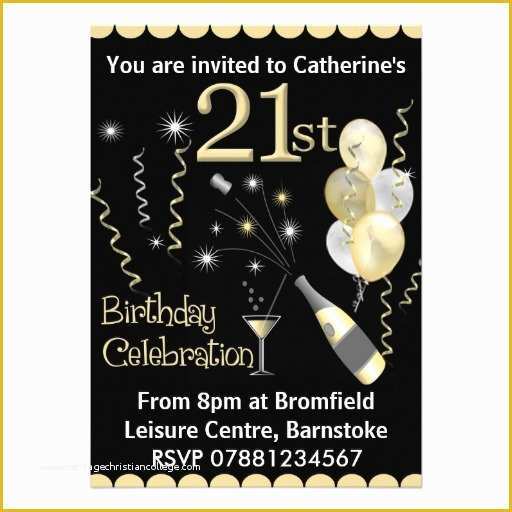 21st Birthday Card Templates Free Of 21st Birthday Party Invitations Black & Gold 5" X 7