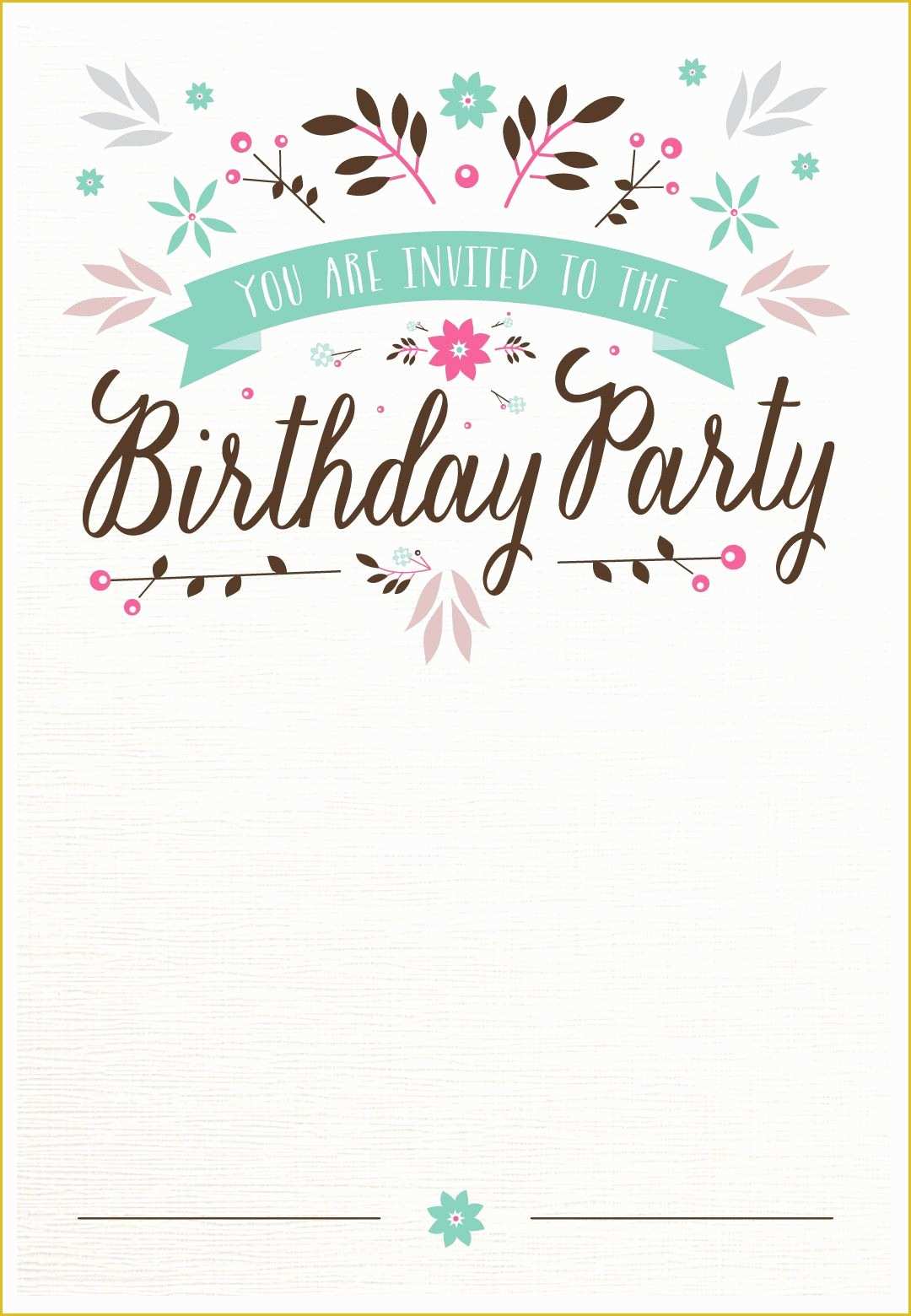21st Birthday Card Templates Free Of Flat Floral Free Printable Birthday Invitation Template