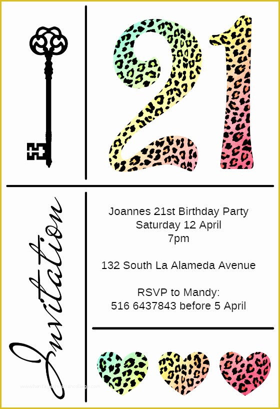 21st Birthday Card Templates Free Of Leopard 21st Free Birthday Invitation Template