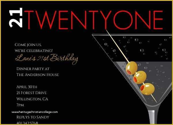 21st Birthday Card Templates Free Of Martini with Olives 21st Birthday Invitation