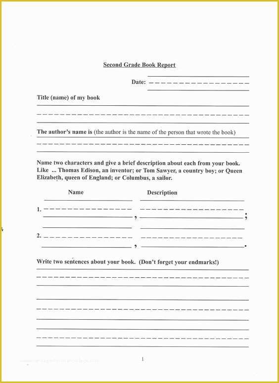 2nd Grade Book Report Template Free Of 2nd Grade Book Report Template