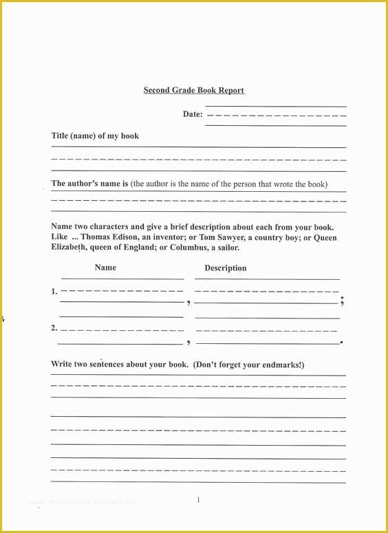 Second Grade Book Report Template