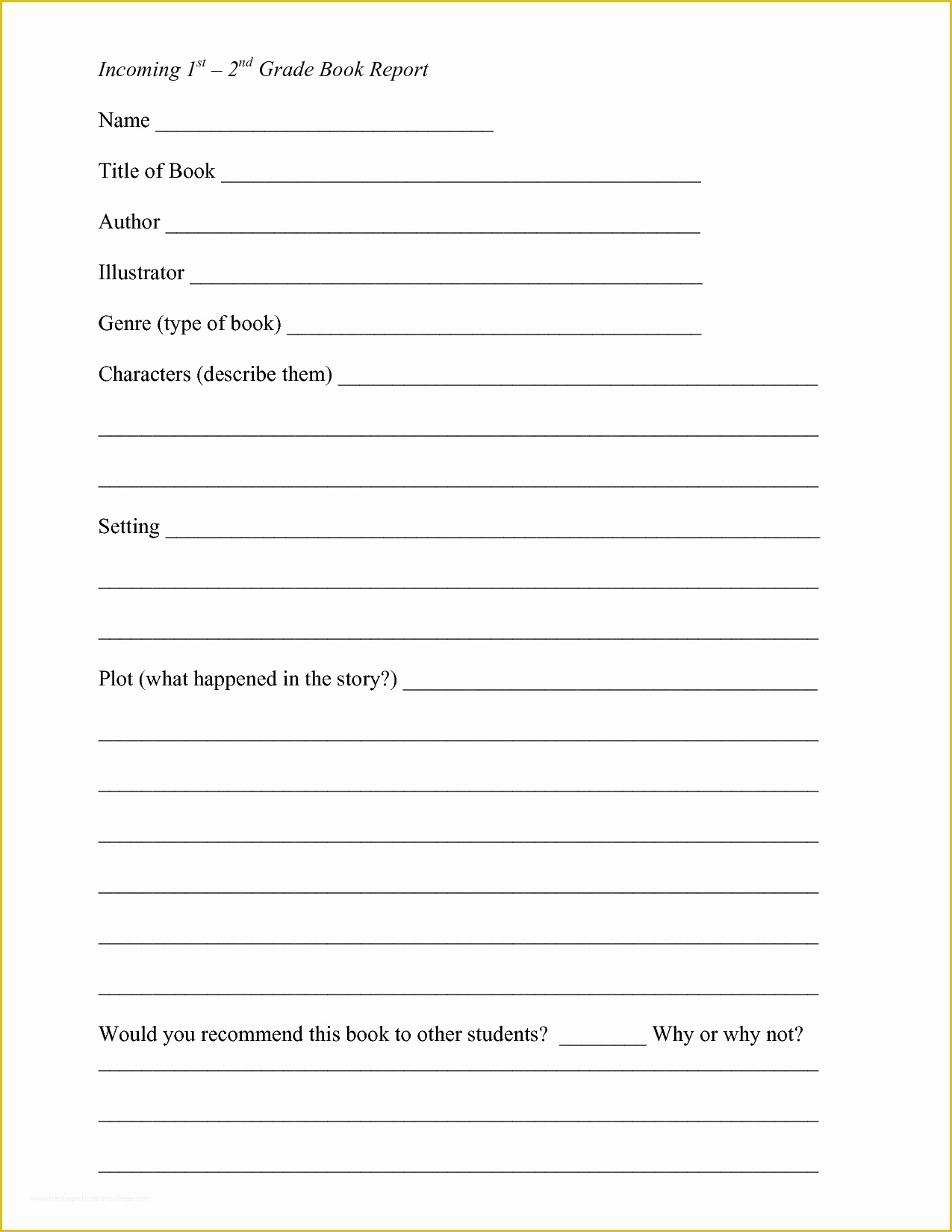 2nd Grade Book Report Template Free Of 8 Best Of 2nd Grade Book Report Printables 2nd