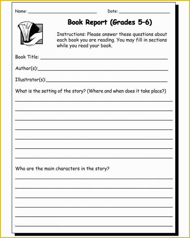 2nd Grade Book Report Template Free Of Book Report Writing Practice Worksheet for 5th and 6th