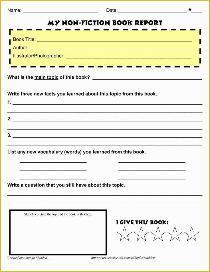 Book Report Template 2Nd Grade