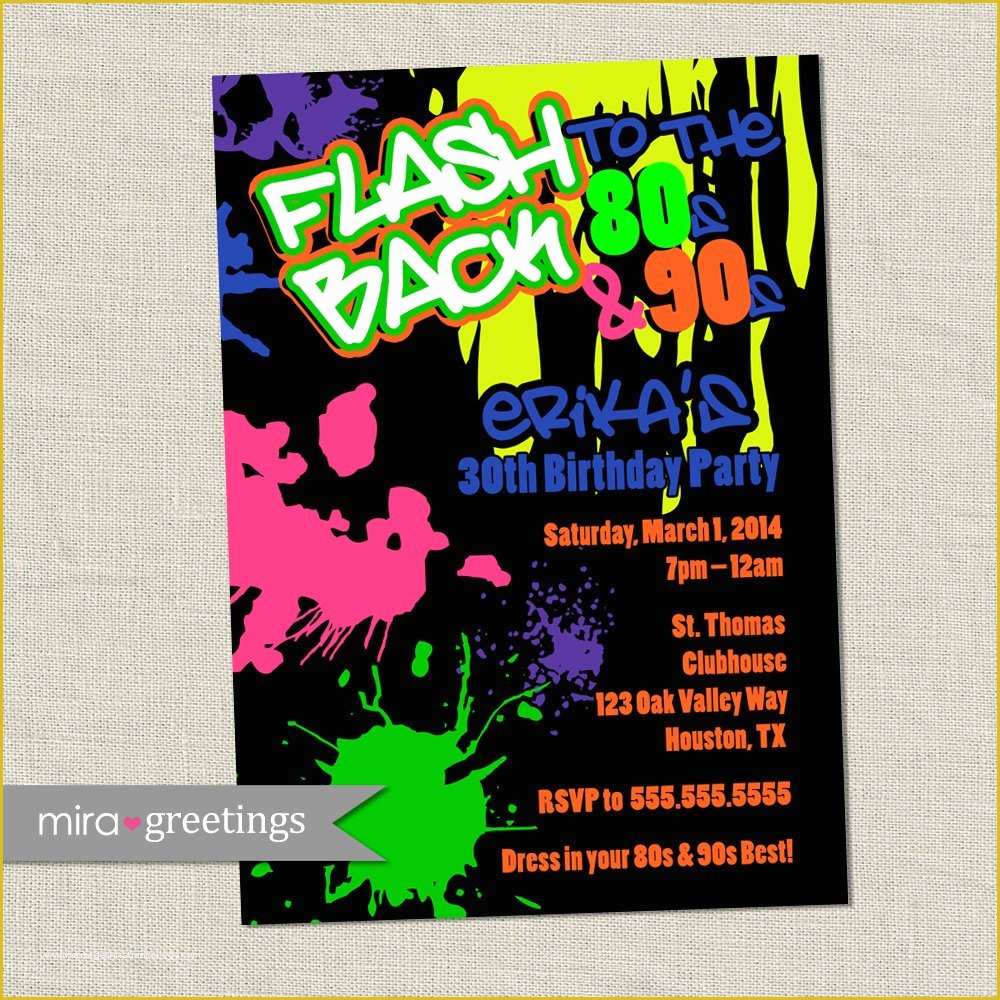 90s Party Invitations Template Free Of 80s Birthday Party Invitations 90s Neon Party by Miragreetings