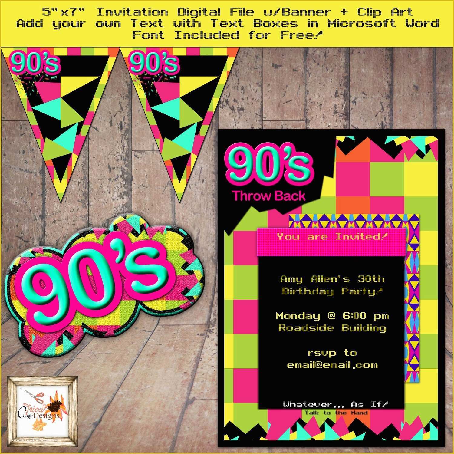 90s Party Invitations Template Free Of 90 S theme Party Throwback 5 X 7