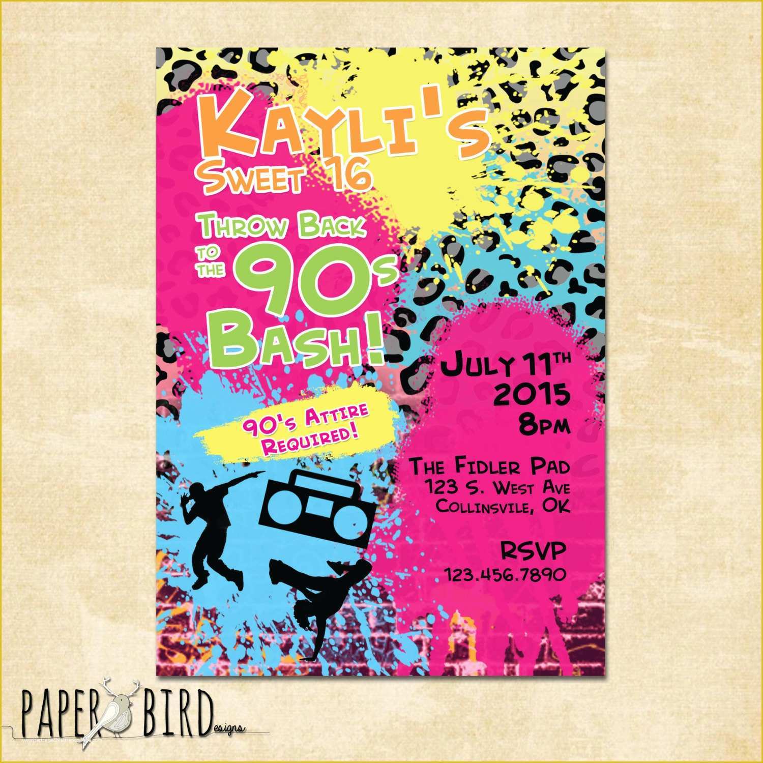 90s Party Invitations Template Free Of 90s Throwback Birthday Invitation Custom Invite Printable