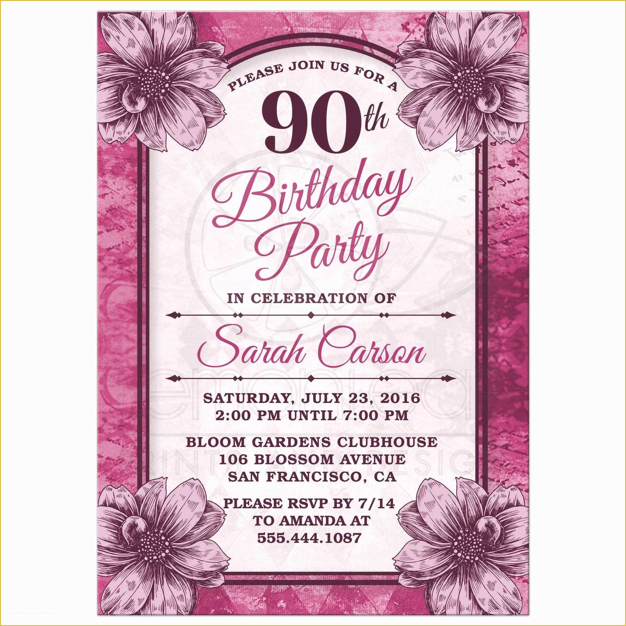 90s Party Invitations Template Free Of 90th Birthday Party Invitations