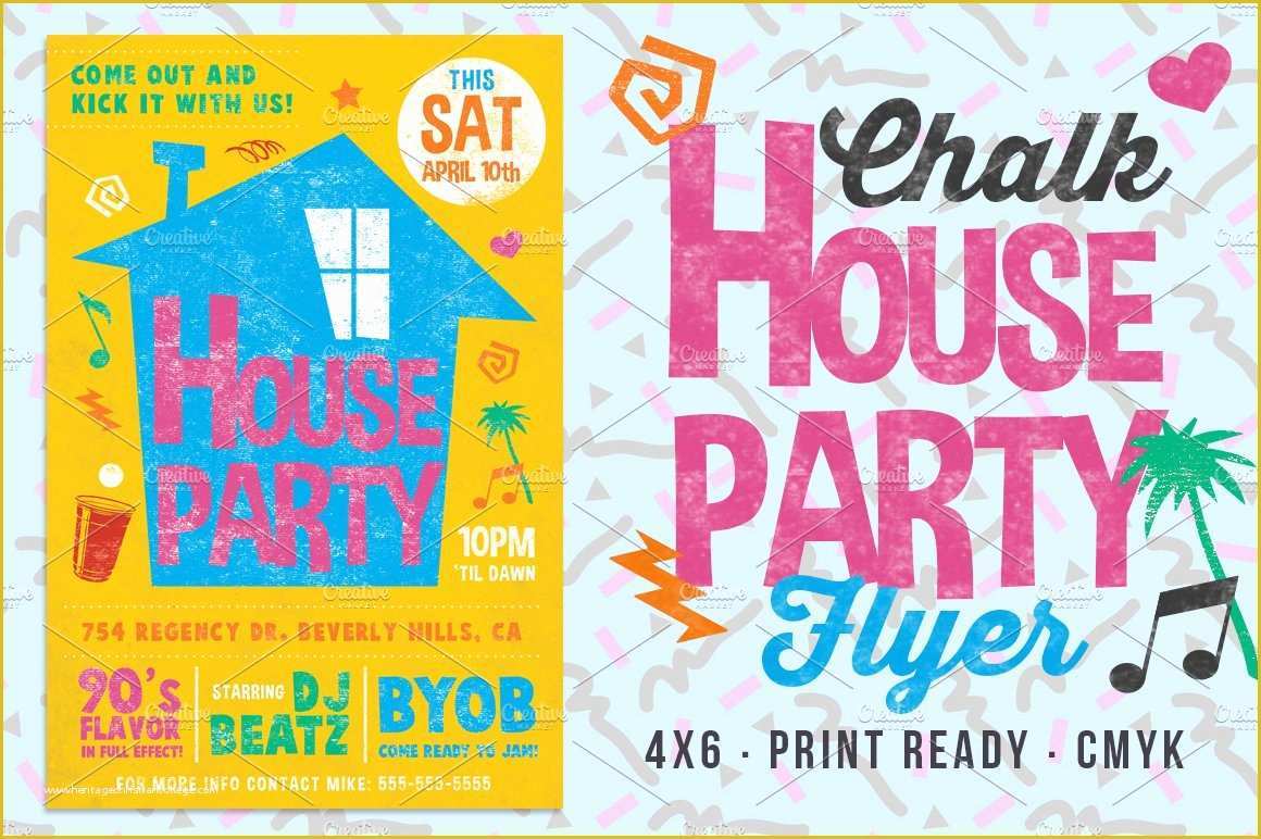 90s Party Invitations Template Free Of Chalk House Party 90 S Retro Flyer Flyer Templates