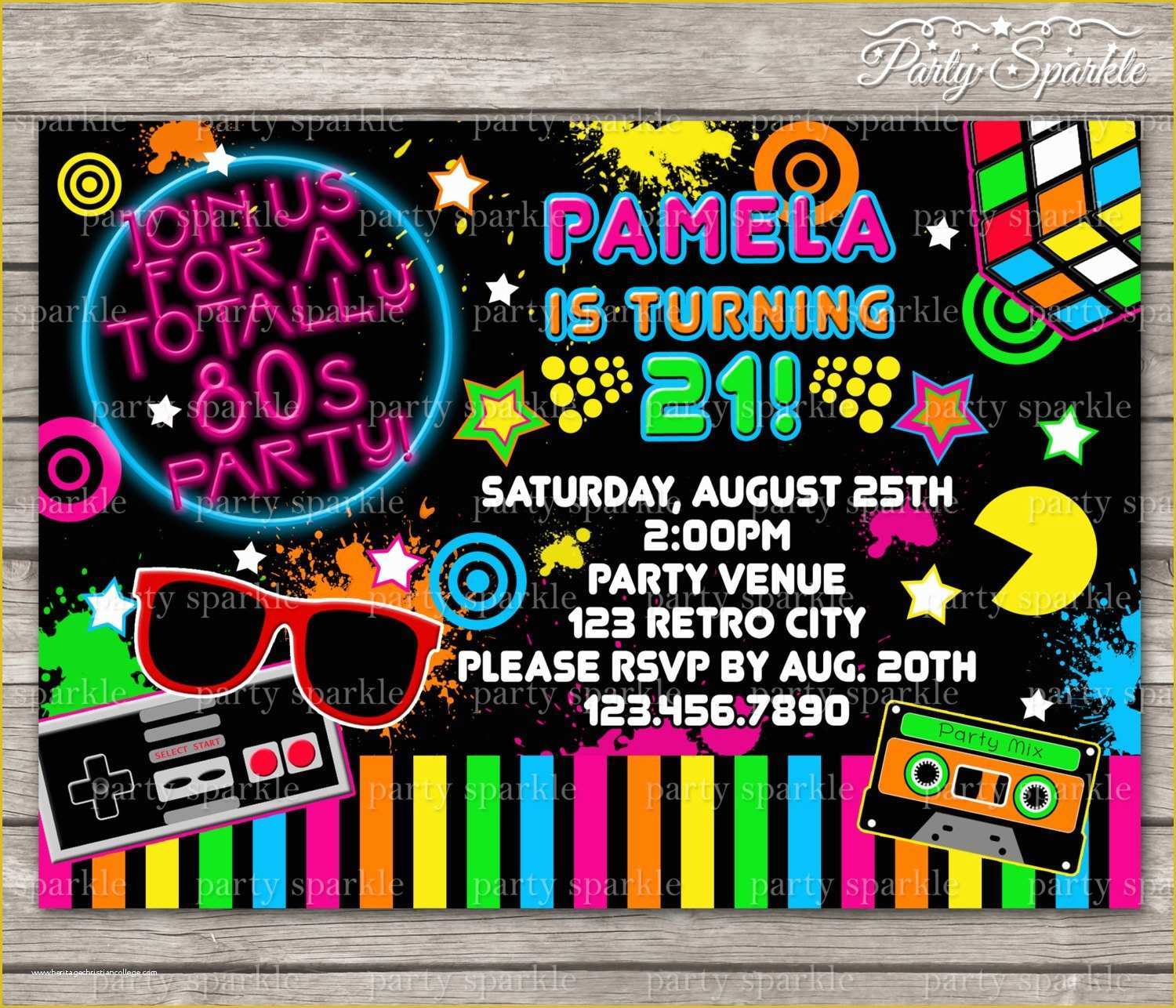 90s Party Invitations Template Free Of Printable totally 80s Retro Birthday Invite Personalized