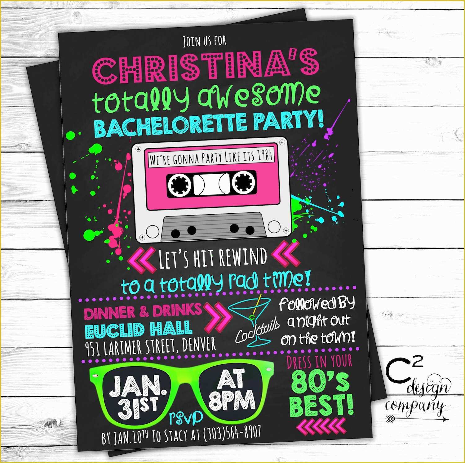 90s Party Invitations Template Free Of totally Awesome Neon 80 S Bachelorette Invitation