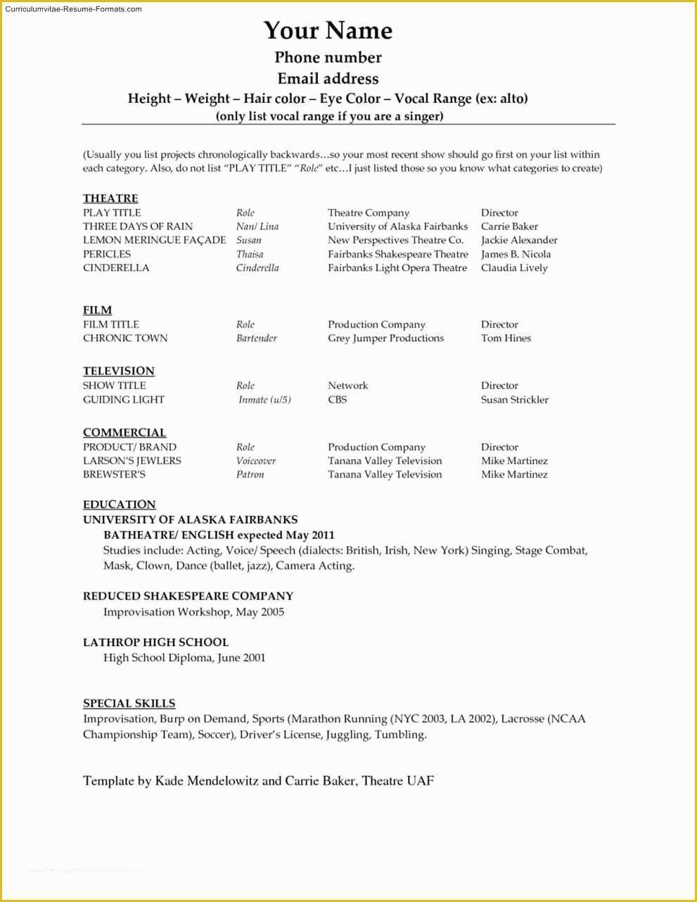 Actor Website Templates Free Download Of Actor Resume Template Word Free Samples Examples