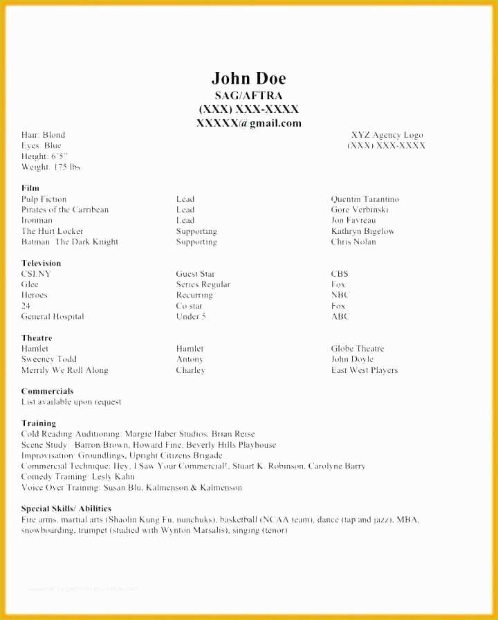 Actor Website Templates Free Download Of Sample Resume for Actors Actor Template Google Docs