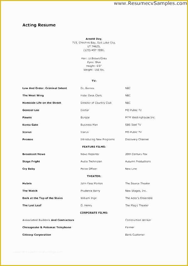 Actor Website Templates Free Download Of Sample Resume for Actors Actor Template Google Docs