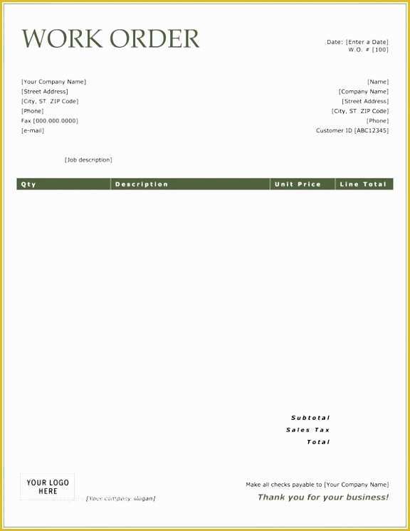 Additional Work order Template Free Of 10 Extra Work order Template Eayoe