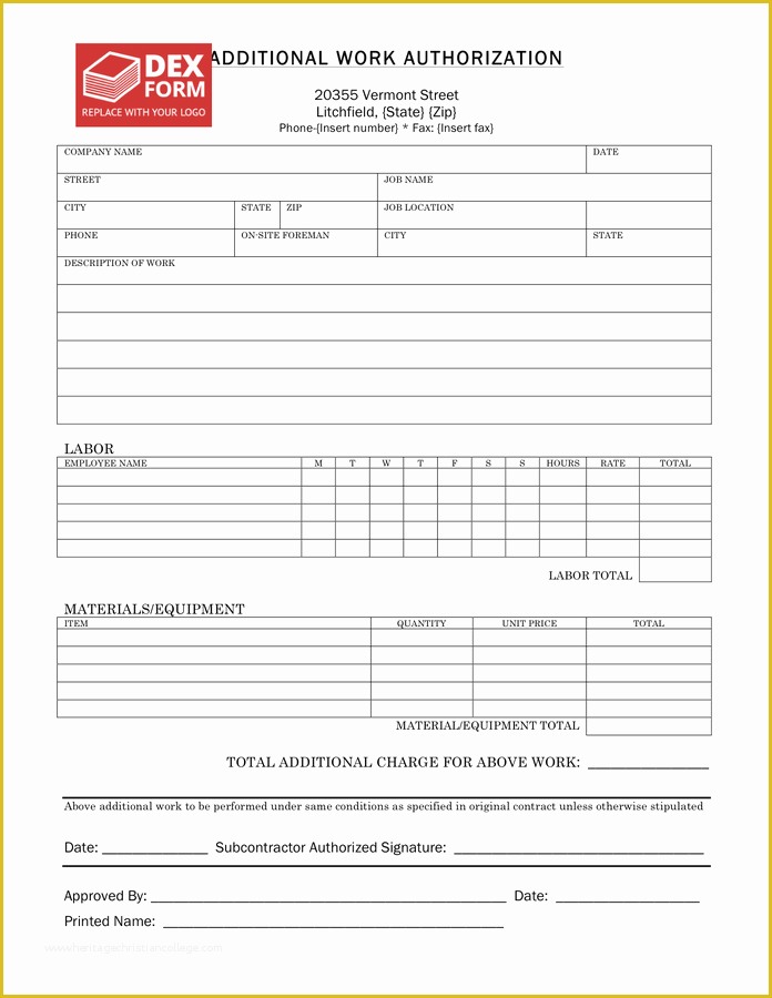 Additional Work order Template Free Of Additional Work order form In Word and Pdf formats