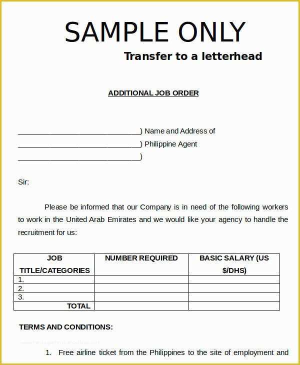Additional Work order Template Free Of Additional Work order Template Free Templates Data