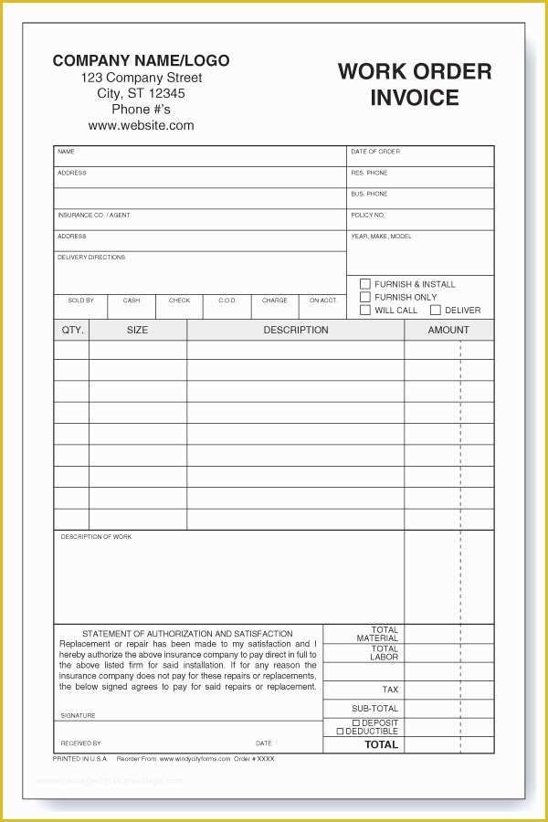 Additional Work order Template Free Of Auto Glass Work order Invoice Windy City forms