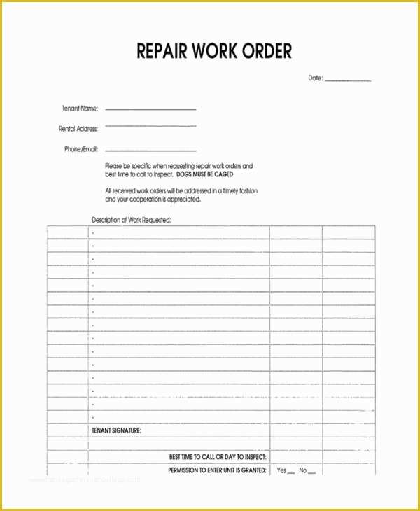 Additional Work order Template Free Of Blank Work order forms Bing Images